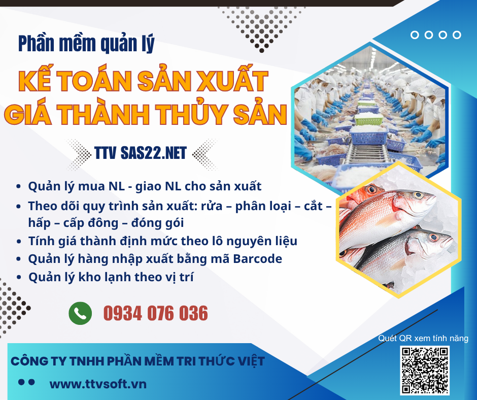 Phần mềm sản xuất giá thành, kho lạnh ngành chế biến thủy hải sản
